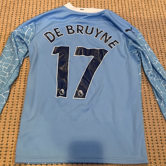 manchester city long sleeve de bruyne football soccer jersey (home 2020/21) - Picture 4 of 5
